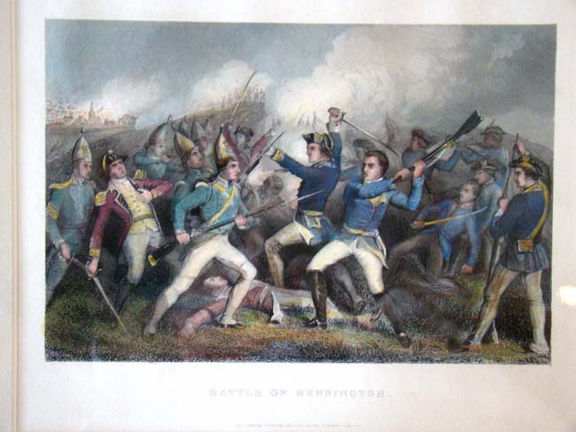 An antique hand colored engraving of the "Battle of Bennington" (August 1777)published circa 1825